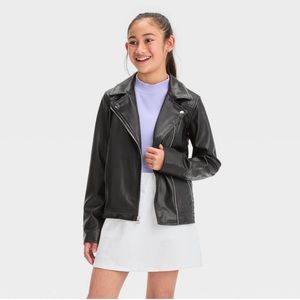 Girls Faux Leather Moto Jacket - Art Class Black